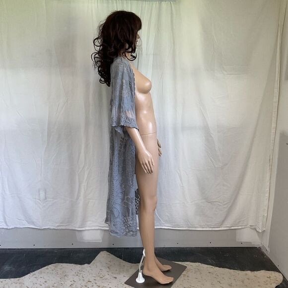 Rebellion Again Grey Open Front Wide  3/4 Sleeve Lace Duster Kimono L - Picture 7 of 10
